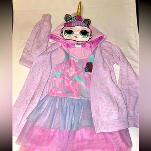 LOL Pink Sparkling Dress with hoodie Size 10/12 Large.